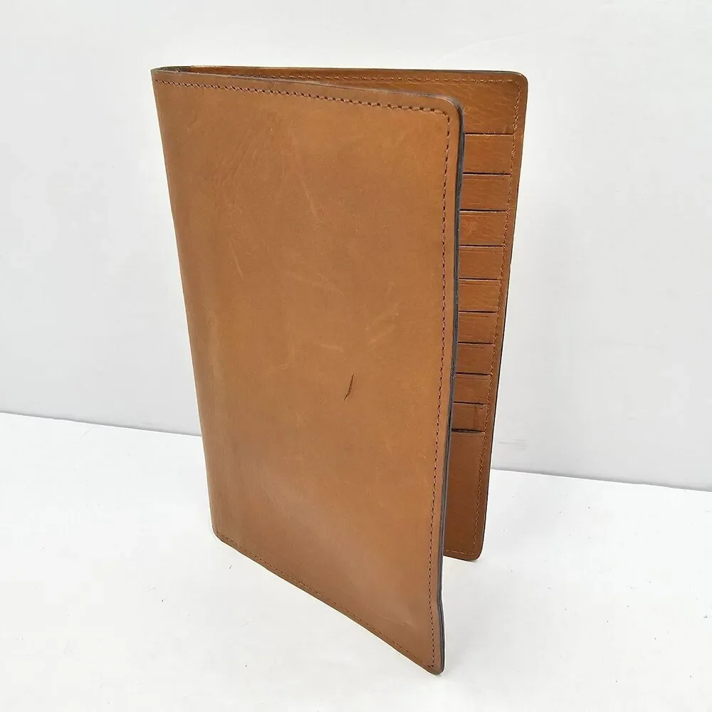 VTG Tan Genuine Leather Tall Bifold Wallet 10 Card Organizer Made In USA